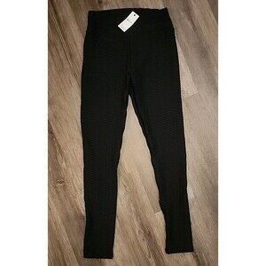 NWT LA Society Leggings XL Black Ribbed MSR $80 Elastic Waist